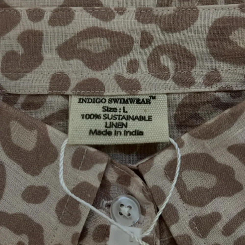 INDIGO SWIMWEAR Cardiff Pink Leopard 100% Linen Tunic Shirt Swim Coverup